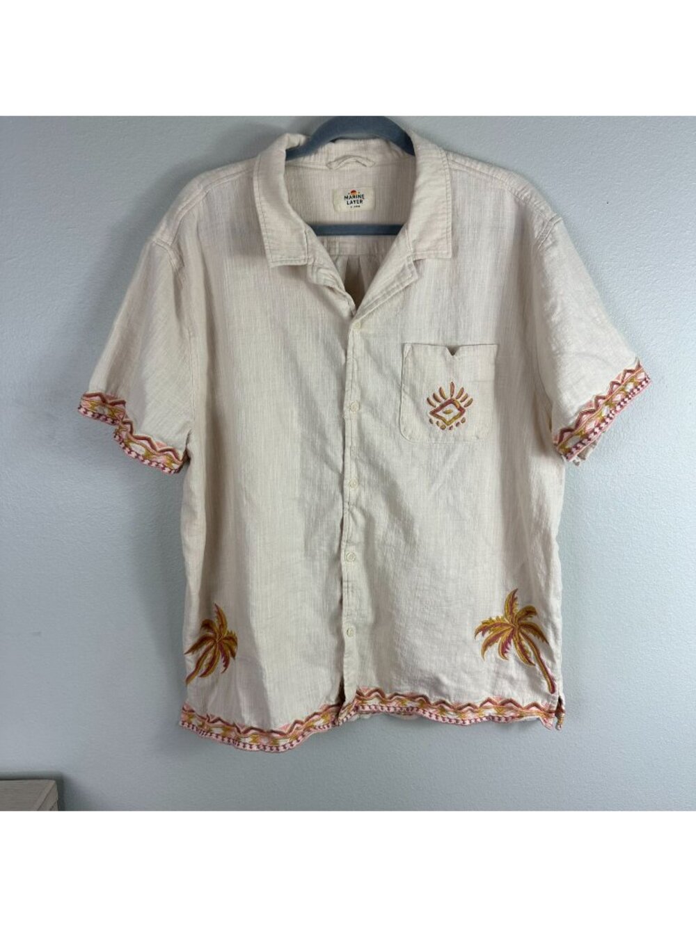 Marine Layer Embroidered Stretch Cotton Camp Shirt XL Cotton Blend Lightweight B